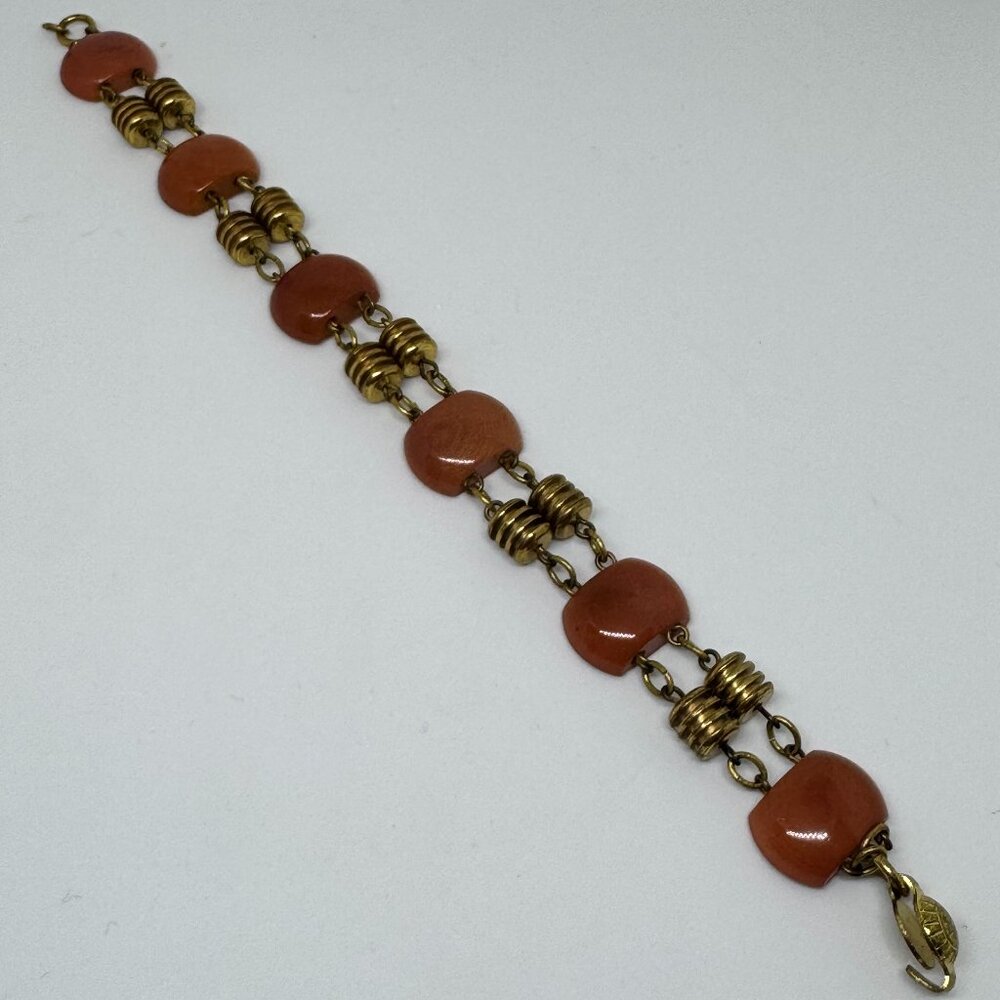Vintage Dark Coral Colored Stone Fashion Bracelet